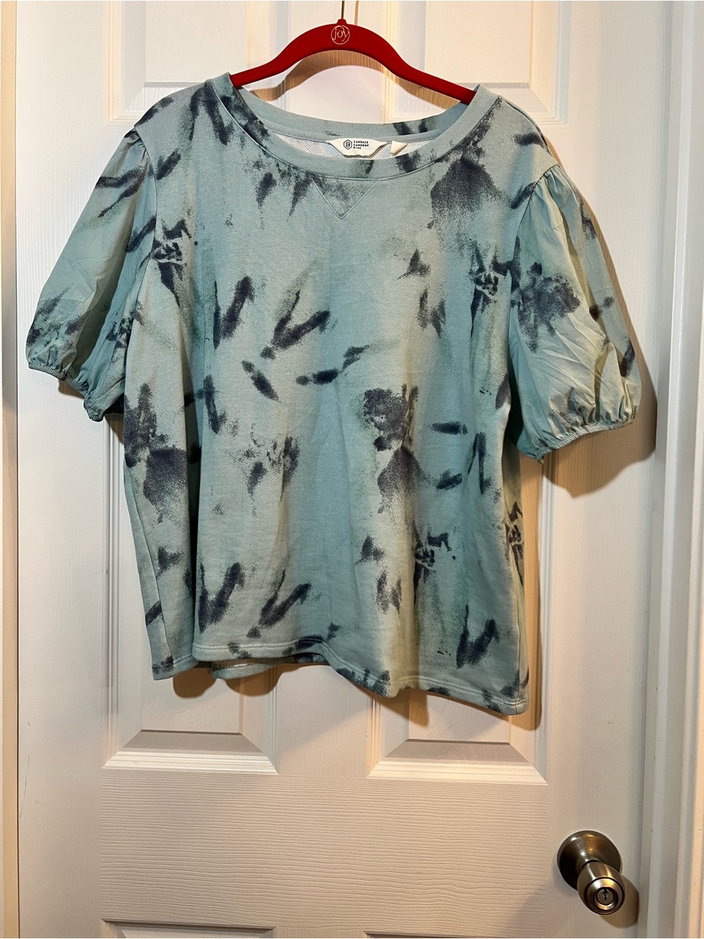 🦋 Candace Cameron Bure Seafoam Blue Tie-Dye Puff Sleeve Tee size large